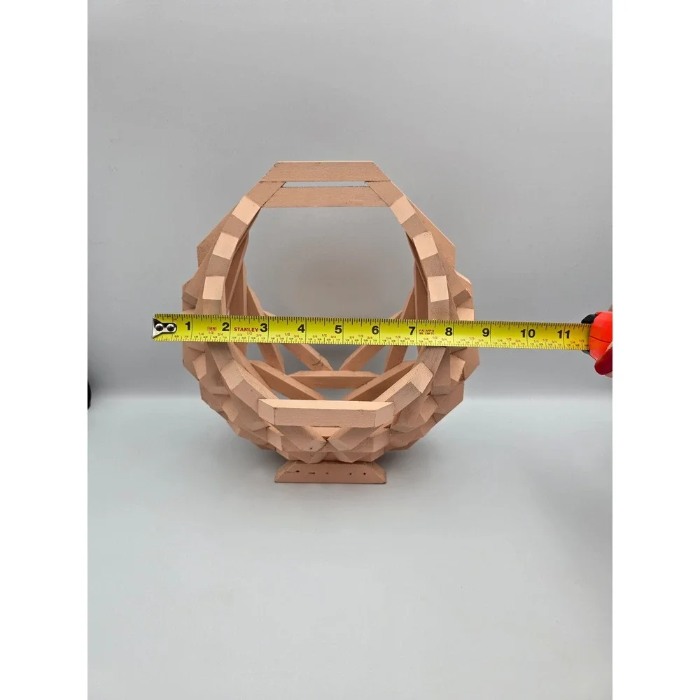 Unique Geometric Wood Basket Handmade Decorative‎ Accent Piece